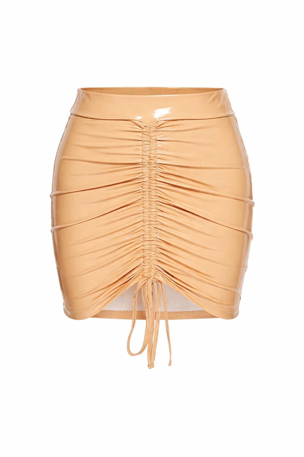 Beige Vinyl Ruched Mini Skirt, Patent Leather Look Skirt, Latex Look Bodycon Skirt, Festival Outfit Skirt, Sexy Club Skirt