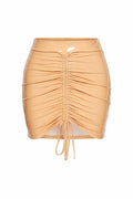 Beige Vinyl Ruched Mini Skirt, Patent Leather Look Skirt, Latex Look Bodycon Skirt, Festival Outfit Skirt, Sexy Club Skirt