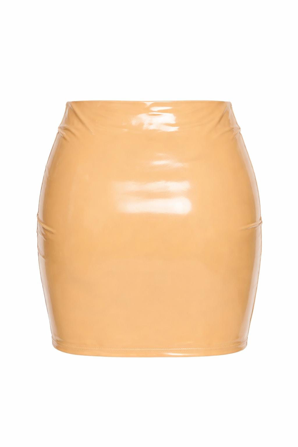 Beige Vinyl Ruched Mini Skirt, Patent Leather Look Skirt, Latex Look Bodycon Skirt, Festival Outfit Skirt, Sexy Club Skirt