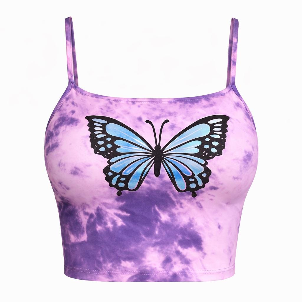 Butterfly Crop Top, Purple Tie Dye Tank Top, Y2K Butterfly Shirt, Aesthetic Crop Top, Summer Festival Top, Cute Butterfly Top